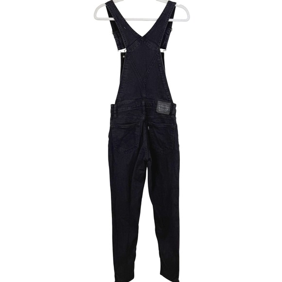 LEVI'S Black Denim Skinny Bib JEAN Overall Jumpsuit Women 26 SIDE ZIP STRETCH - Picture 8 of 11